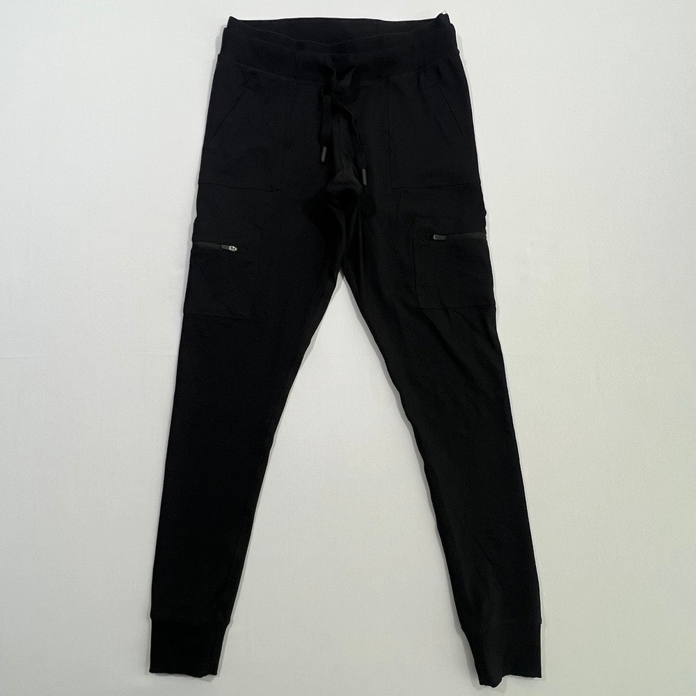 Mono B Cargo Joggers Zipper Pockets Ribbed Drawstring Black Womens Large